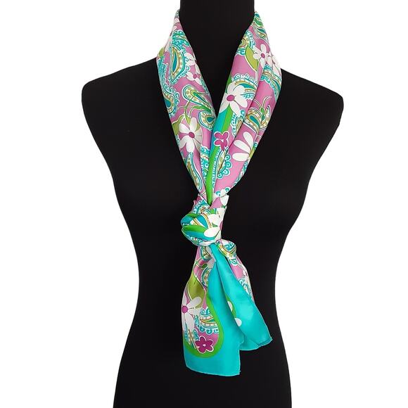 Lilly Pulitzer Ford 100% Silk Rectangle Scarf Pink Floral Breast Cancer 2004 - Picture 1 of 9